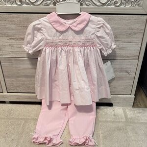 Petit Ami Pink Smocked Pajama Set with Peter Pan Collar